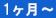 1ヶ月〜