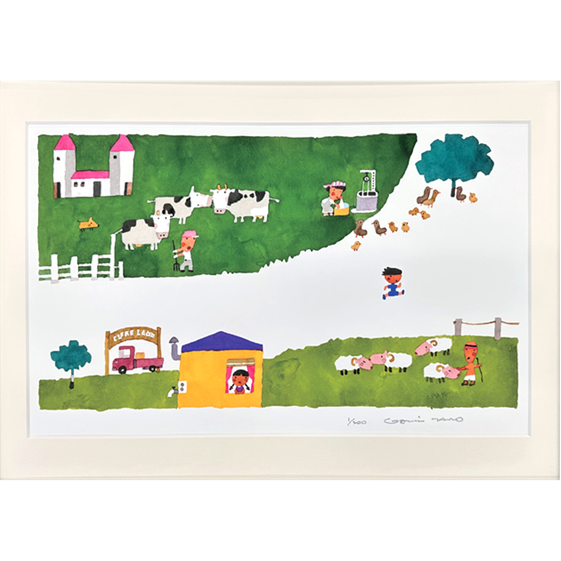 村のなかをかけぬける【五味太郎プリマグラフィ版画】