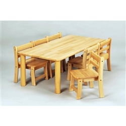角テーブル120と幼児椅子26の6脚セット（組立式・直送送料込）