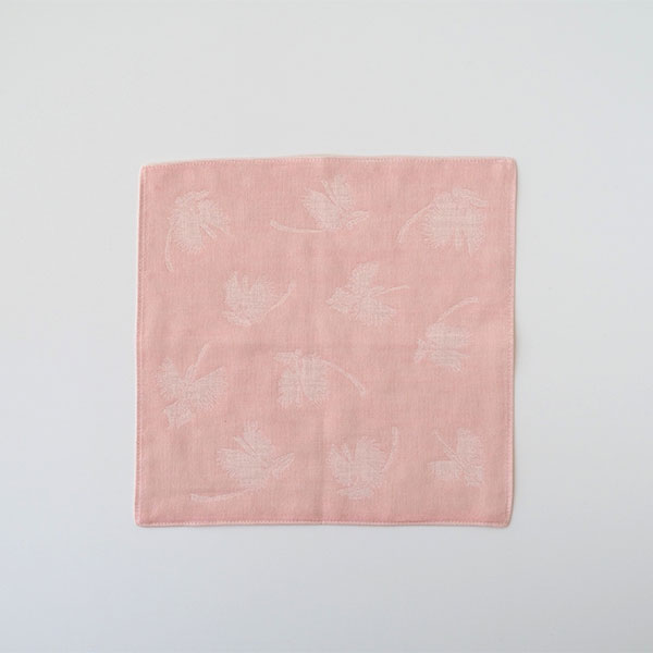 メイド・イン・アース 和綿ダブルガーゼハンカチーフ　【鷺草柄】【ピンク/茜染】