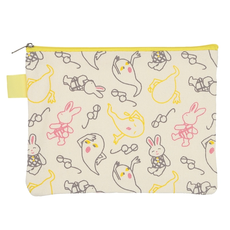 めがねうさぎ　フラットポーチ　総柄